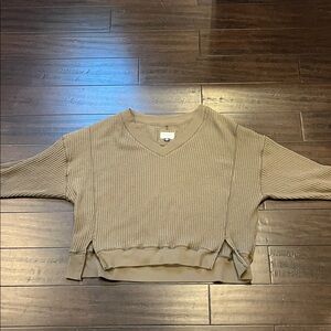 American Eagle V Neck Waffle Knit Sweatshirt